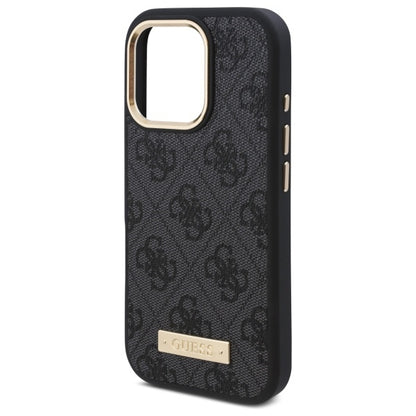 GUESS Handy Hülle 4G Logo Plate Magsafe Hard Case für iPhone 16 Pro Schwarz