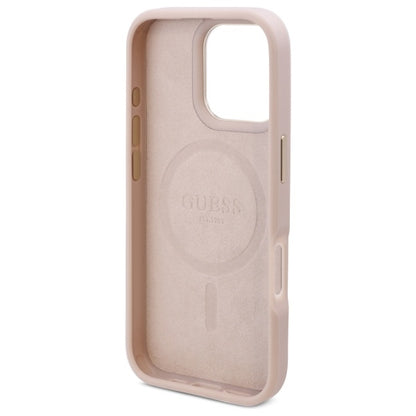 GUESS Handy Hülle 4G Logo Plate Magsafe Hard Case für iPhone 16 Pro Max Pink