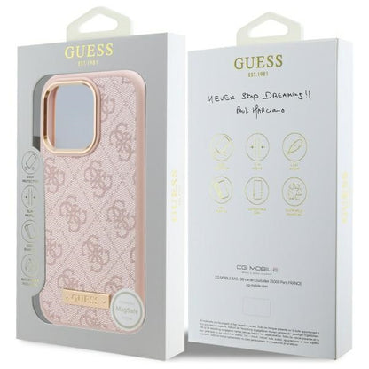GUESS Handy Hülle 4G Logo Plate Magsafe Hard Case für iPhone 16 Pro Max Pink