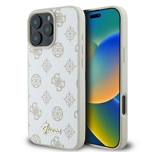GUESS Handy Hülle Peoy Script Logo Magsafe Case für iPhone 16 Pro Weiß