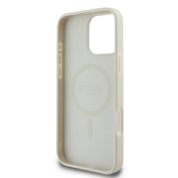 GUESS Handy Hülle Peoy Script Logo Magsafe Case für iPhone 16 Pro Weiß
