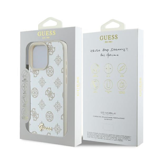 GUESS Handy Hülle Peoy Script Logo Magsafe Case für iPhone 16 Pro Weiß