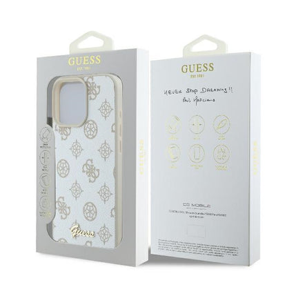 GUESS Handy Hülle Peoy Script Logo Magsafe Case für iPhone 16 Pro Weiß
