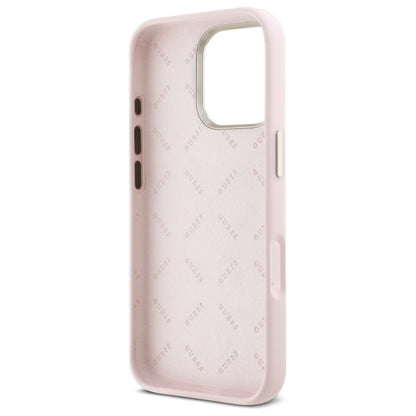 GUESS Handy Hülle Case Silicone Script Metal Logo & Frame für iPhone 16 Pro Max Pink