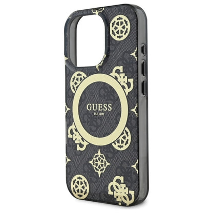 GUESS Handy Hülle IML Peony On 4G Background Magsafe Case für iPhone 16 Pro Max Schwarz