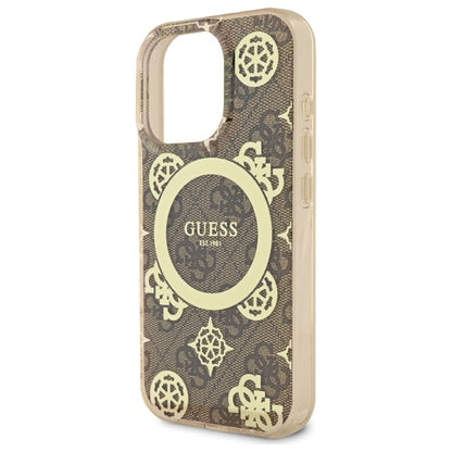 GUESS Handy Hülle IML Peony On 4G Background Magsafe Case für iPhone 16 Pro Max Braun