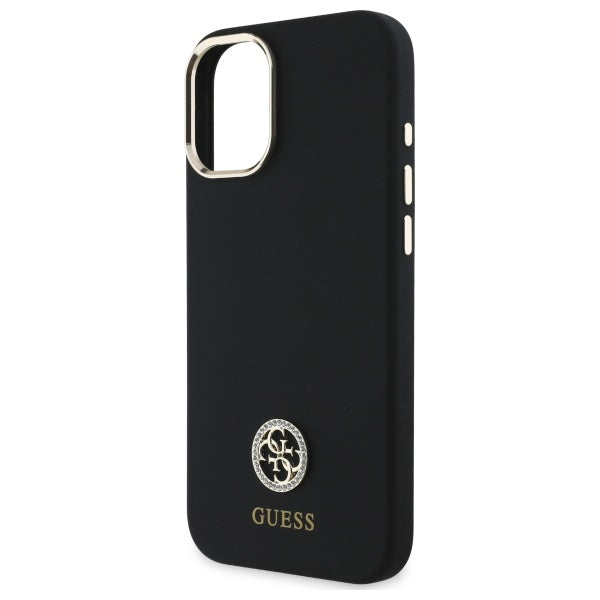 GUESS Handy Hülle Silikon 4G Strass Logo Case für iPhone 16 Schwarz
