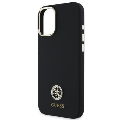 GUESS Handy Hülle Silikon 4G Strass Logo Case für iPhone 16 Schwarz