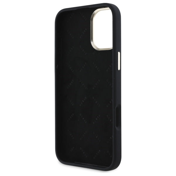 GUESS Handy Hülle Silikon 4G Strass Logo Case für iPhone 16 Schwarz