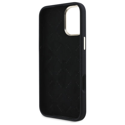 GUESS Handy Hülle Silikon 4G Strass Logo Case für iPhone 16 Schwarz