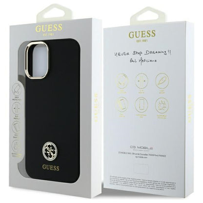 GUESS Handy Hülle Silikon 4G Strass Logo Case für iPhone 16 Schwarz