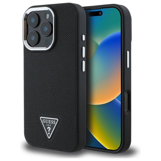 GUESS Handy Hülle Grained Triangle Magsafe Hard Case für iPhone 16 Pro Max Schwarz