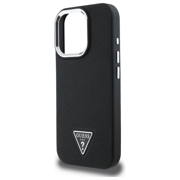 GUESS Handy Hülle Grained Triangle Magsafe Hard Case für iPhone 16 Pro Max Schwarz