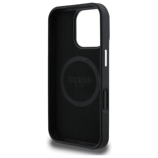 GUESS Handy Hülle Grained Triangle Magsafe Hard Case für iPhone 16 Pro Max Schwarz