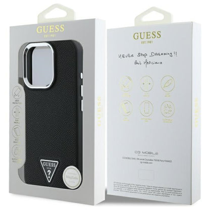 GUESS Handy Hülle Grained Triangle Magsafe Hard Case für iPhone 16 Pro Max Schwarz