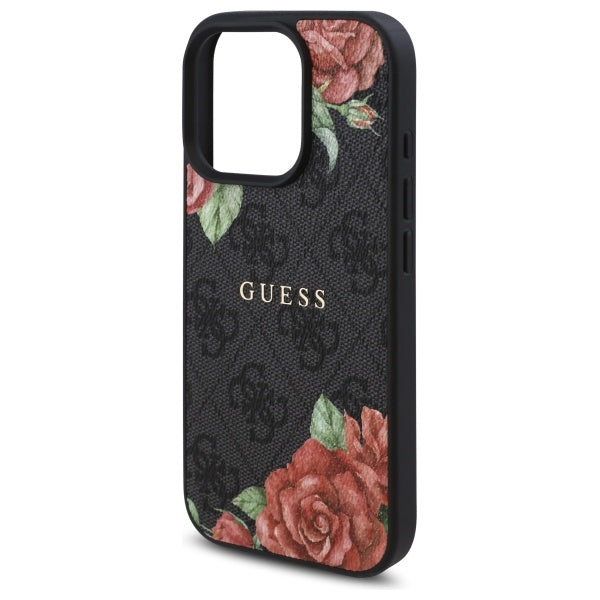 GUESS Handy Hülle 4G Flowers Print Magsafe Hard Case für iPhone 16 Pro Max Schwarz