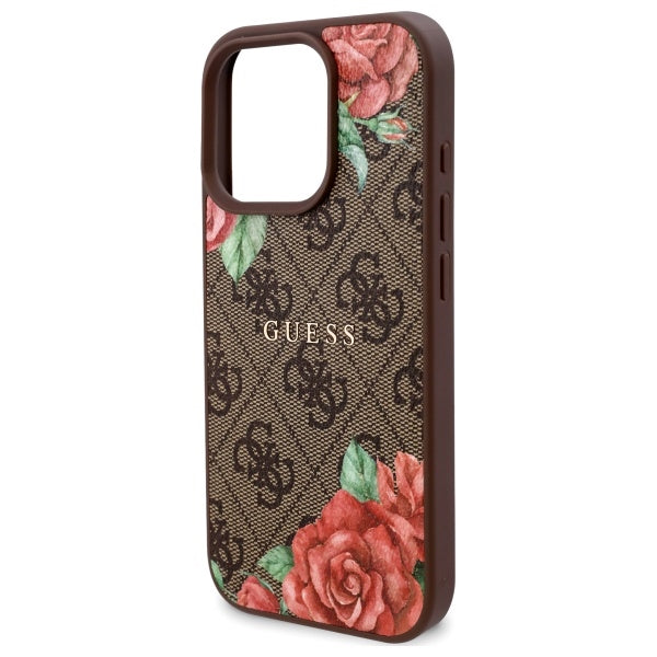 GUESS Handy Hülle 4G Flowers Print Magsafe Hard Case für iPhone 16 Pro Max Braun