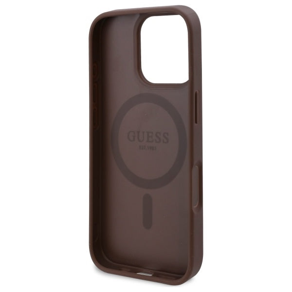 GUESS Handy Hülle 4G Flowers Print Magsafe Hard Case für iPhone 16 Pro Max Braun