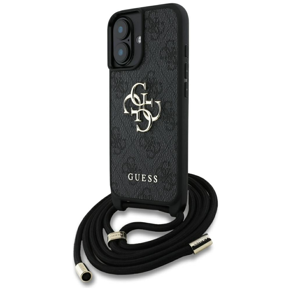 GUESS Crossbody Cord Handy Hülle Case 4G Big Metal Logo für iPhone 16 Schwarz