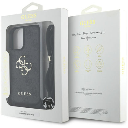 GUESS Crossbody Cord Handy Hülle Case 4G Big Metal Logo für iPhone 16 Schwarz