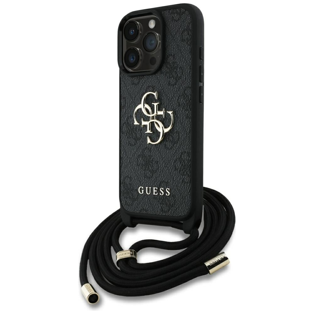 GUESS Crossbody Cord Handy Hülle Case 4G Big Metal Logo für iPhone 16 Pro Schwarz