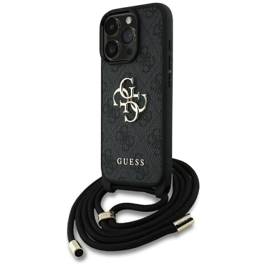 GUESS Crossbody Cord Handy Hülle Case 4G Big Metal Logo für iPhone 16 Pro Schwarz