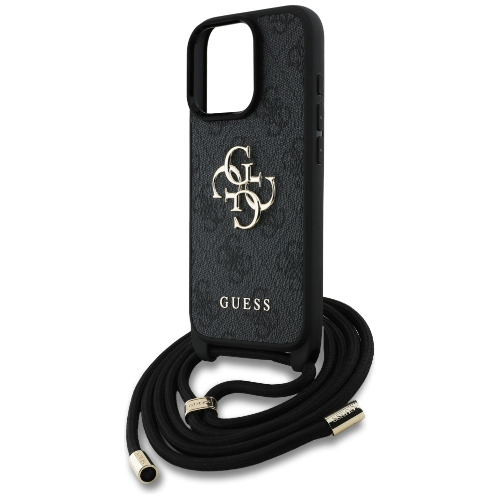 GUESS Crossbody Cord Handy Hülle Case 4G Big Metal Logo für iPhone 16 Pro Schwarz