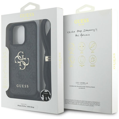 GUESS Crossbody Cord Handy Hülle Case 4G Big Metal Logo für iPhone 16 Pro Max Schwarz