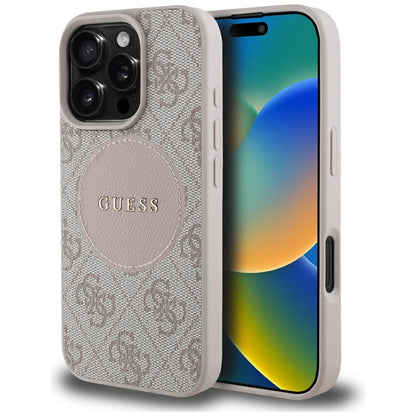 GUESS Handy Hülle Case 4G Circle Logo Magsafe für iPhone 16 Pro Rosa