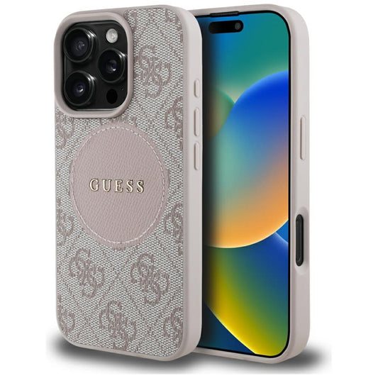 GUESS Handy Hülle Case 4G Circle Logo Magsafe für iPhone 16 Pro Rosa