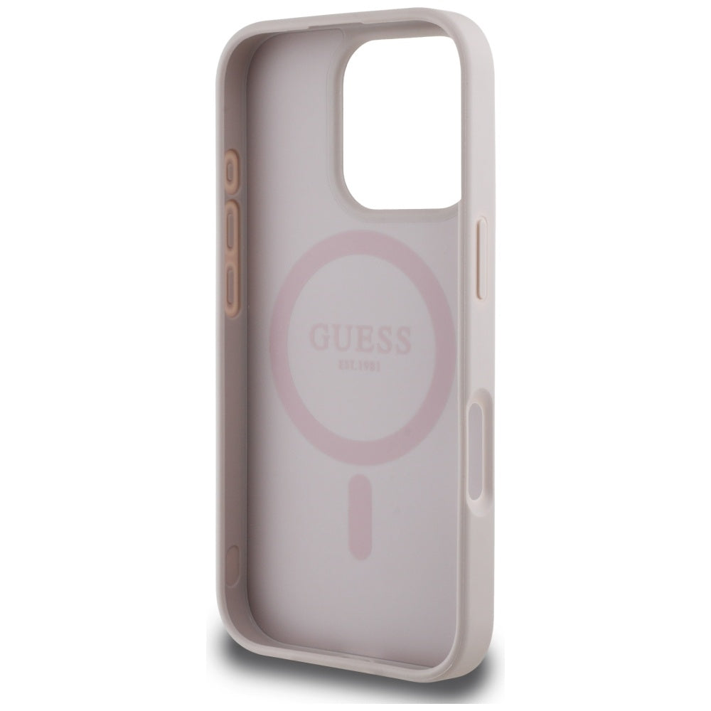 GUESS Handy Hülle Case 4G Circle Logo Magsafe für iPhone 16 Pro Rosa