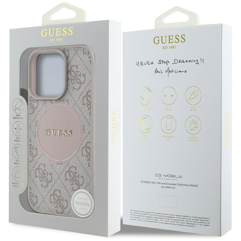 GUESS Handy Hülle Case 4G Circle Logo Magsafe für iPhone 16 Pro Rosa