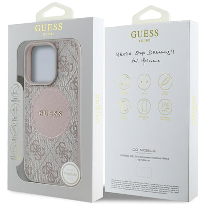 GUESS Handy Hülle Case 4G Circle Logo Magsafe für iPhone 16 Pro Rosa
