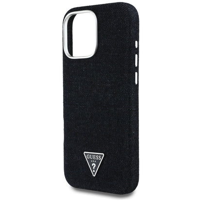GUESS Handy Hülle Denim Triangle Logo Magsafe Case für iPhone 16 Pro Max Schwarz