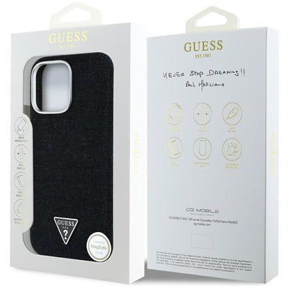 GUESS Handy Hülle Denim Triangle Logo Magsafe Case für iPhone 16 Pro Max Schwarz