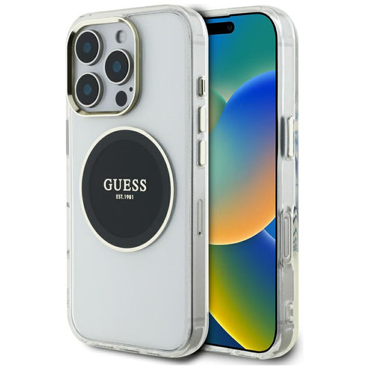 GUESS Handy Hülle IML Metall Colored Circle Classic Logo Magsafe Case für iPhone 16 Pro