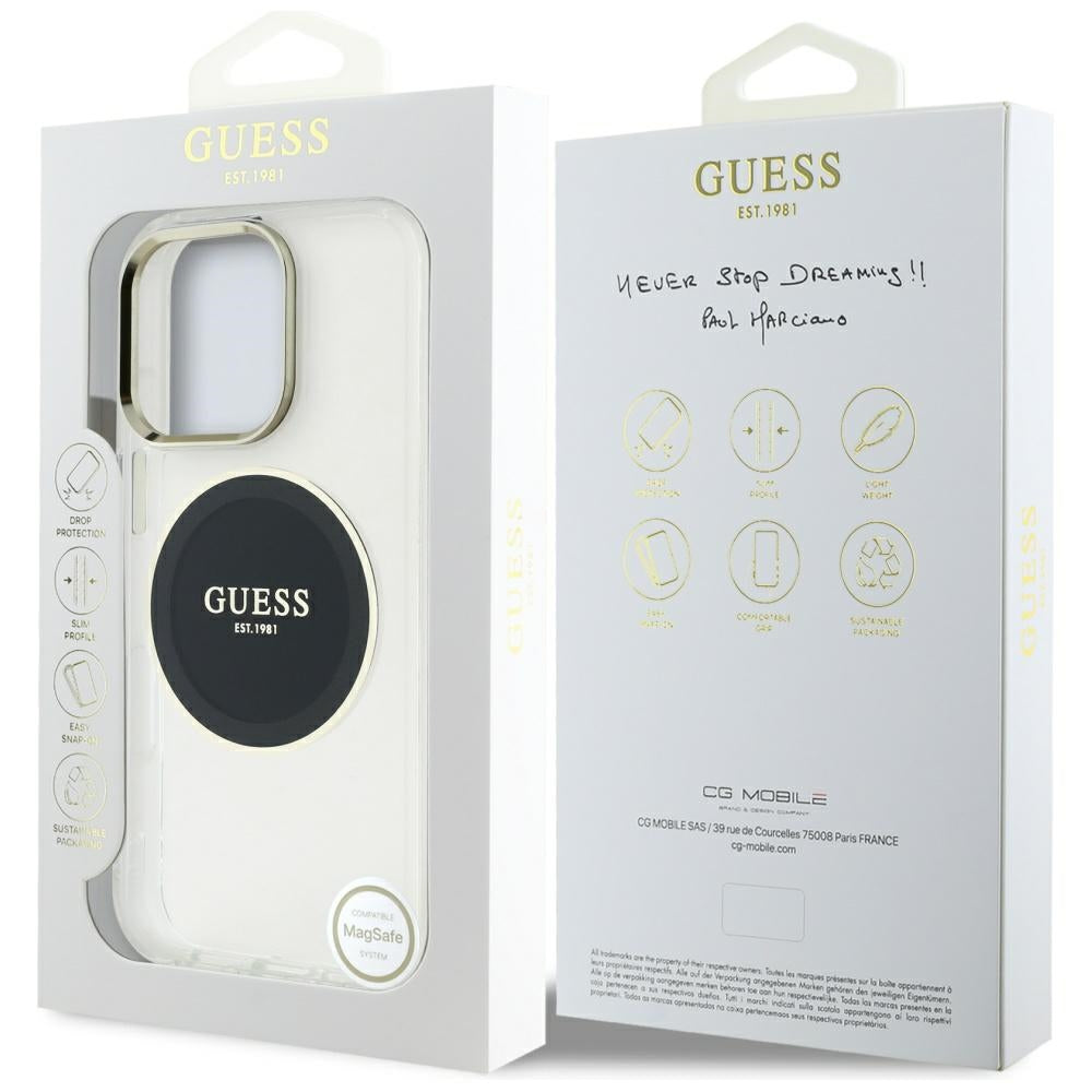 GUESS Handy Hülle IML Metall Colored Circle Classic Logo Magsafe Case für iPhone 16 Pro