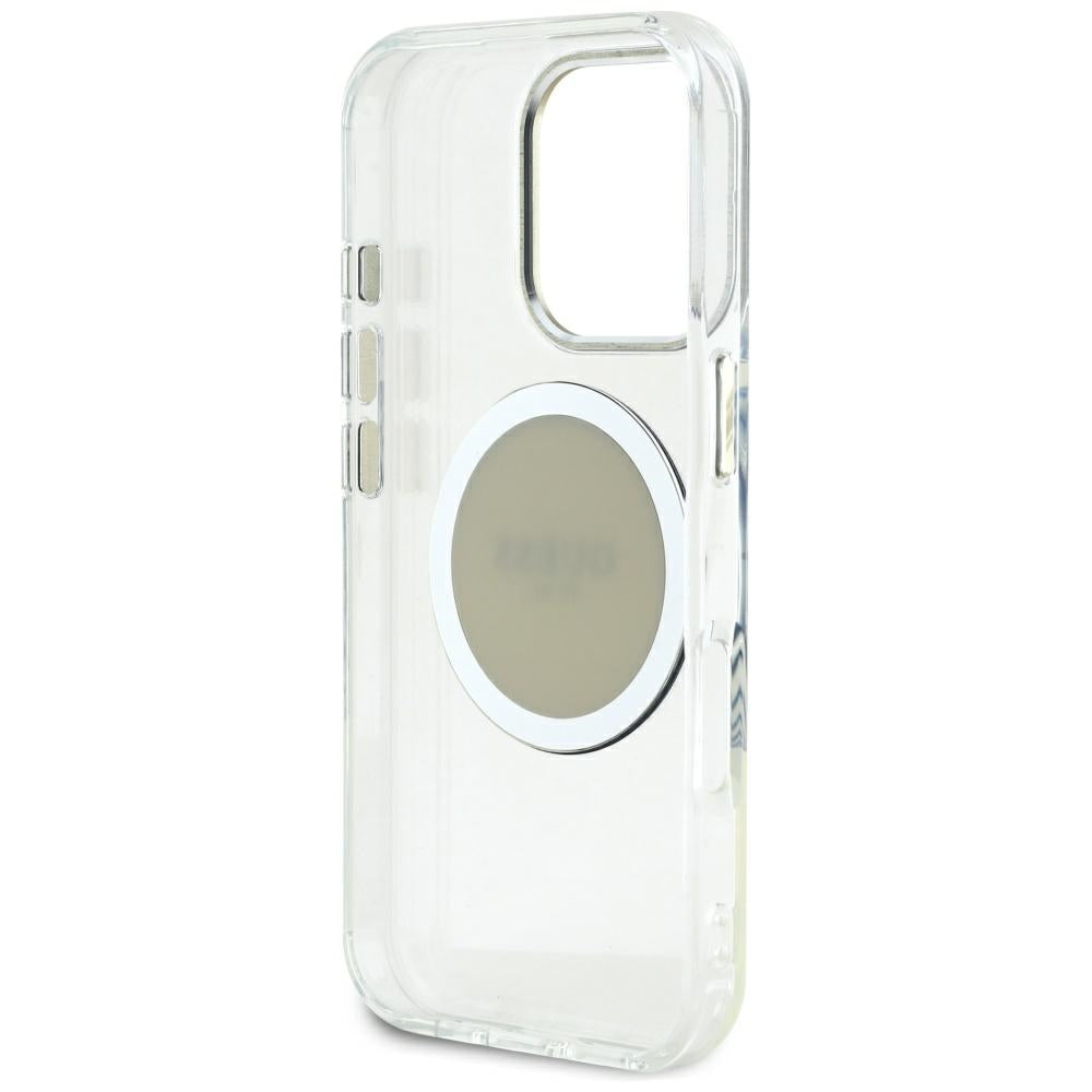 GUESS Handy Hülle IML Metall Colored Circle Classic Logo Magsafe Case für iPhone 16 Pro Max Weiß