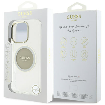 GUESS Handy Hülle IML Metall Colored Circle Classic Logo Magsafe Case für iPhone 16 Pro Weiß
