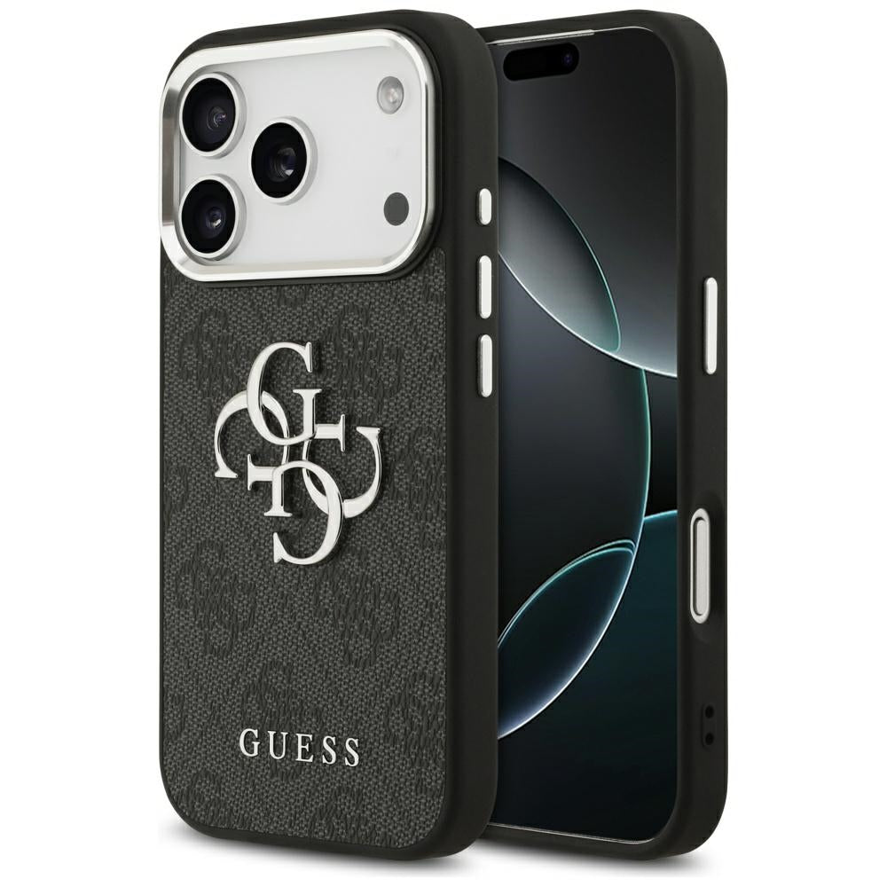 GUESS Handy Hülle Case 4G Big Metall Logo für iPhone 17 Pro Schwarz