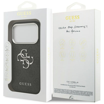 GUESS Handy Hülle Case 4G Big Metall Logo für iPhone 17 Pro Schwarz