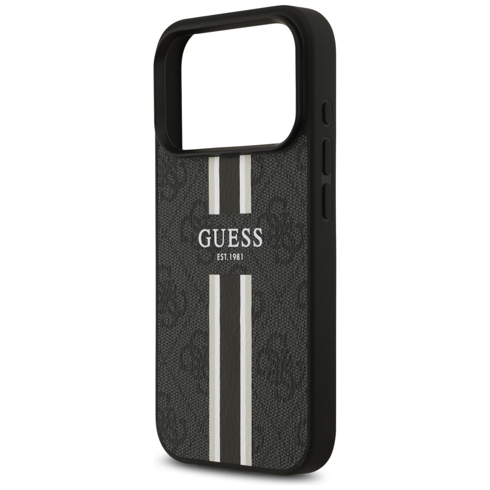 GUESS Handy Hülle Case 4G Logo Printed Stripes Magsafe für iPhone 17 Pro Schwarz