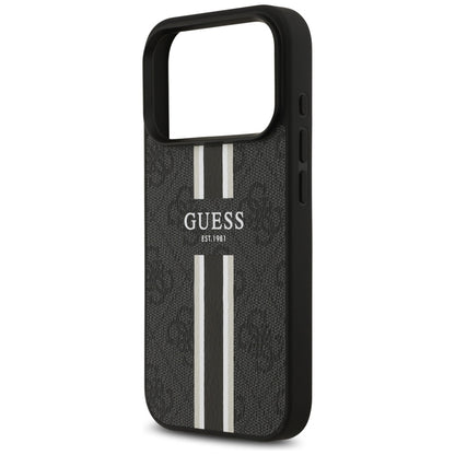 GUESS Handy Hülle Case 4G Logo Printed Stripes Magsafe für iPhone 17 Pro Schwarz