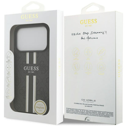 GUESS Handy Hülle Case 4G Logo Printed Stripes Magsafe für iPhone 17 Pro Schwarz