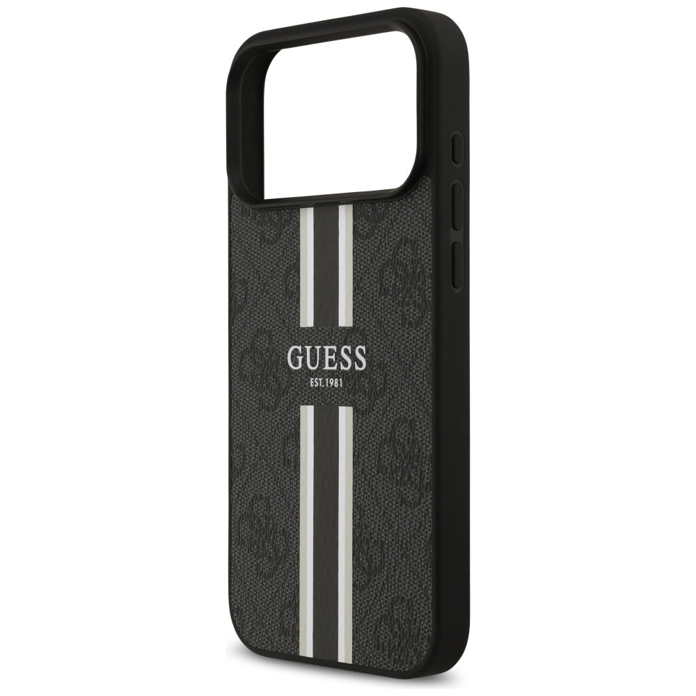 GUESS Handy Hülle Case 4G Logo Printed Stripes Magsafe für iPhone 17 Pro Max Schwarz