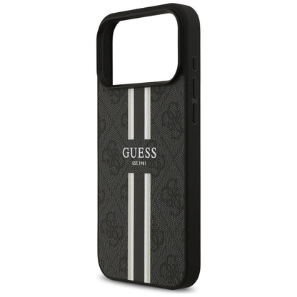 GUESS Handy Hülle Case 4G Logo Printed Stripes Magsafe für iPhone 17 Pro Max Schwarz