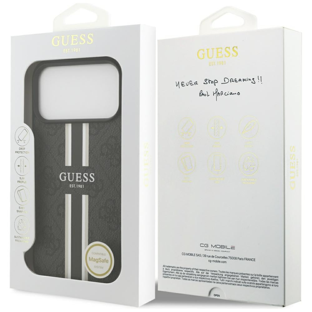 GUESS Handy Hülle Case 4G Logo Printed Stripes Magsafe für iPhone 17 Pro Max Schwarz