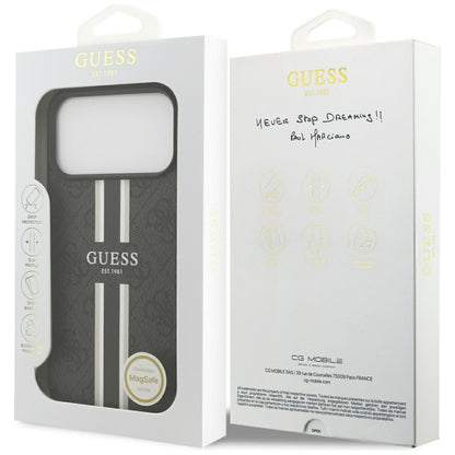 GUESS Handy Hülle Case 4G Logo Printed Stripes Magsafe für iPhone 17 Pro Max Schwarz