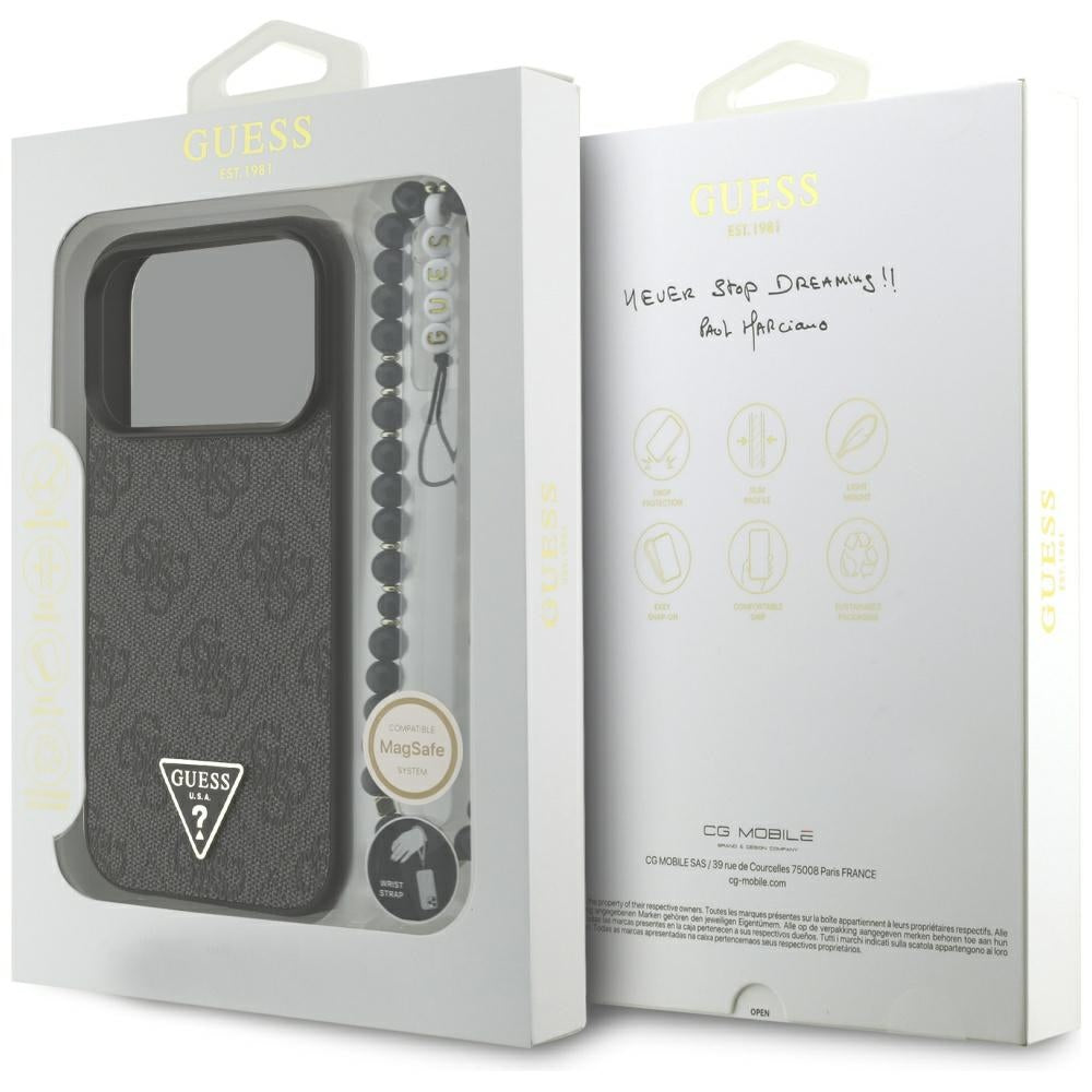 GUESS Handy Hülle 4G Strap Triangle Logo Magsafe Case für iPhone 17 Pro Schwarz