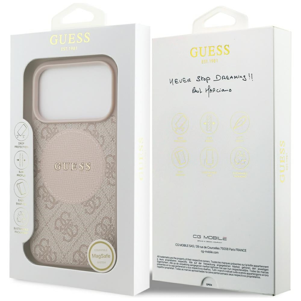 GUESS Handy Hülle Case 4G Circle Logo Magsafe für iPhone 17 Pro Rosa
